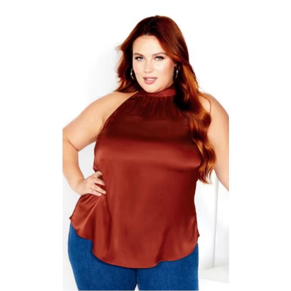 City Chic Toffee Top Sexy Shine Halter Neck Blouse 18 M NWT